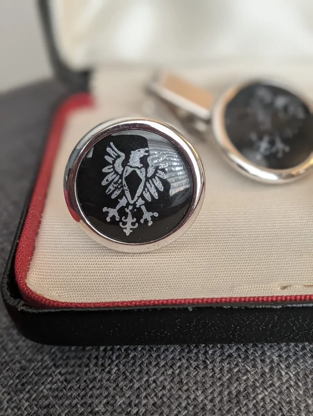 Vintage Shields Fifth Avenue Cufflinks & Tie Clip Set Black Eagle Original Box
